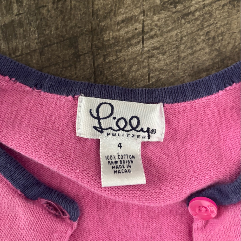 Lilly Pulitzer Little Girls Pink Cardigan with Green Argyle Pattern - Picture 2 of 3